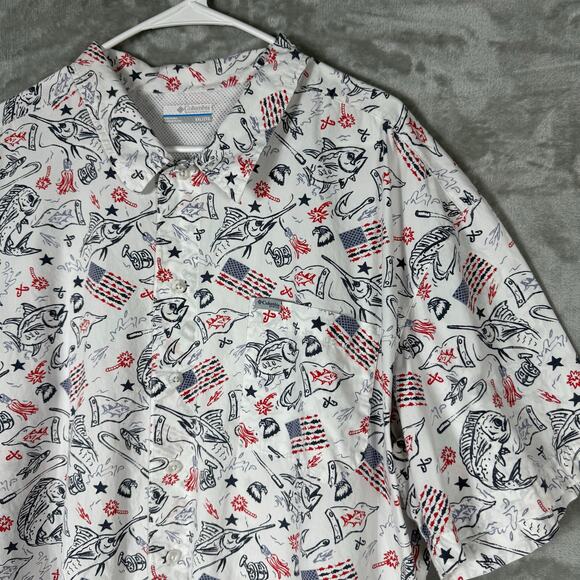 Columbia PFG‎ Vented SS Shirt Mens 2XL Printed USA Flag - Picture 2 of 13